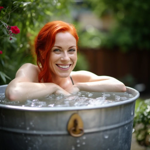 Beautiful Woman Taking Ice Bath in a Tub Using Water Chiller for Ice Bath